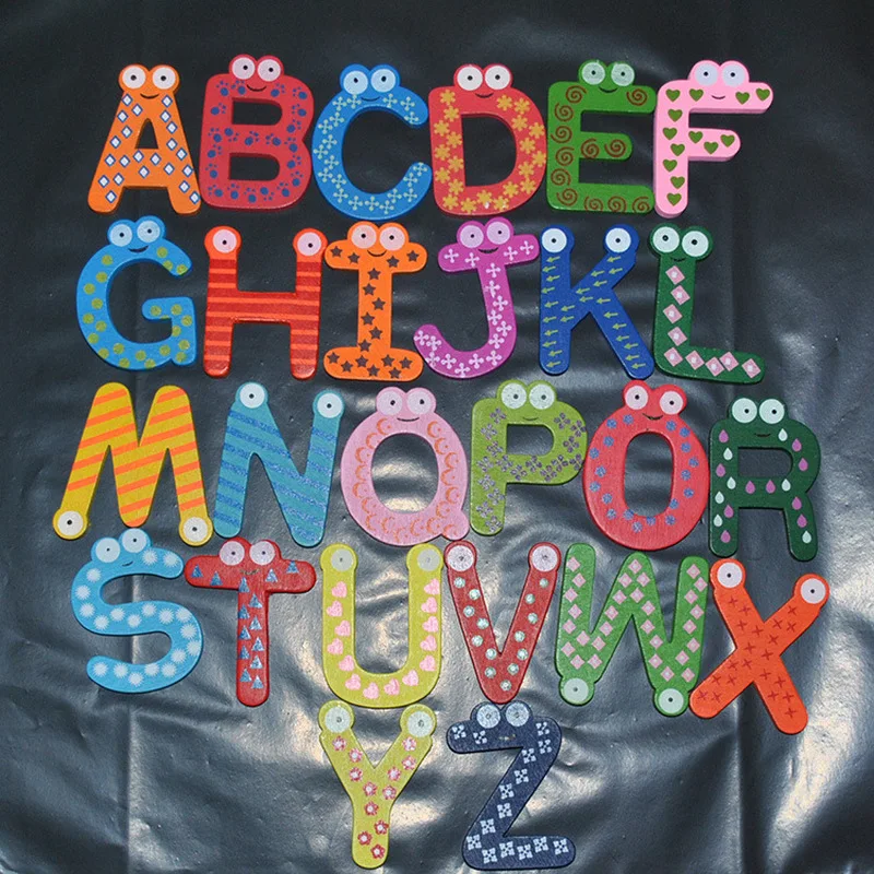 

26 English letters refrigerator stickers safe baby early education letter stickers color wooden magnetic refrigerator stickers