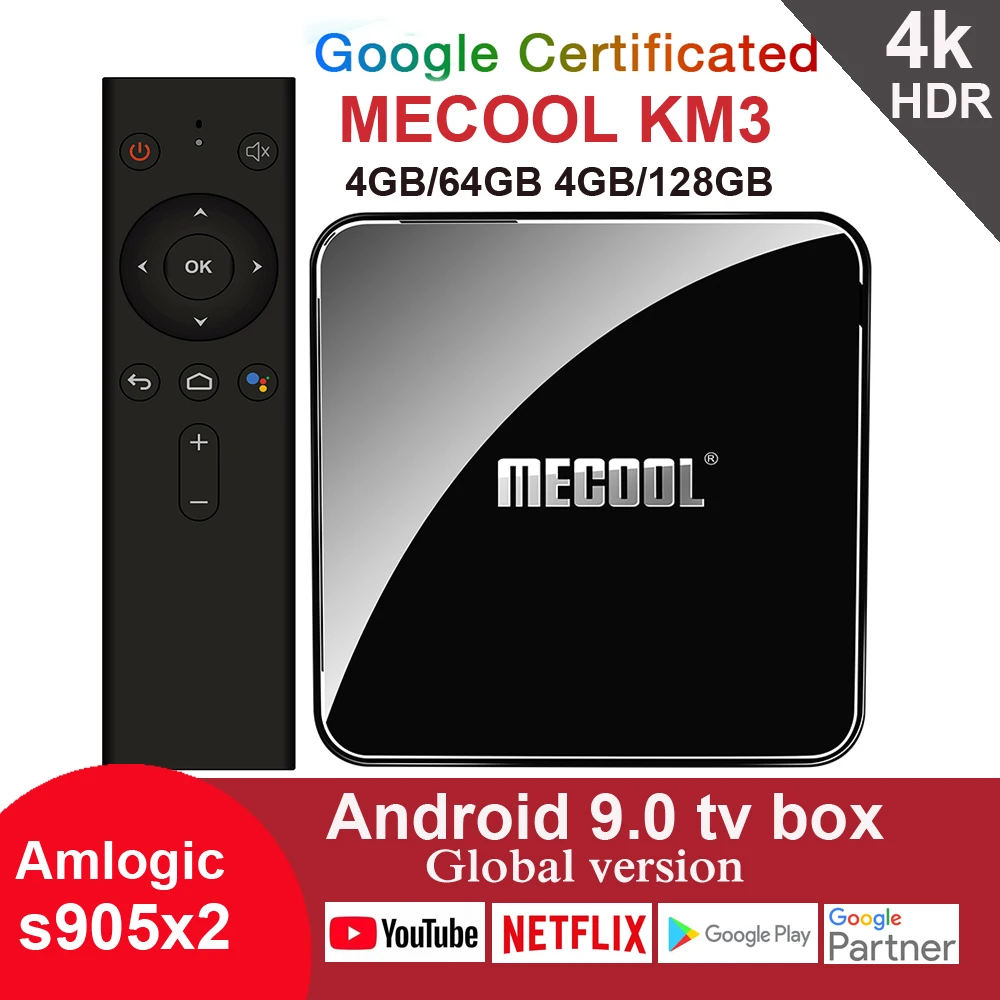 

MECOOL KM3 Smart Android 9.0 TV Box Google Certificated Amlogic S905x2 Quad Core 4GB64GB 4GB128GB 2.4G 5G Wifi Netflix Youtube