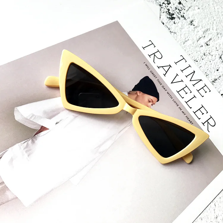 Новые модные милые сексуальные женские черные солнцезащитные очки кошачий глаз, Женские винтажные брендовые маленькие солнцезащитные очки, женские солнцезащитные очки UV400 - Цвет линз: Goose yellow