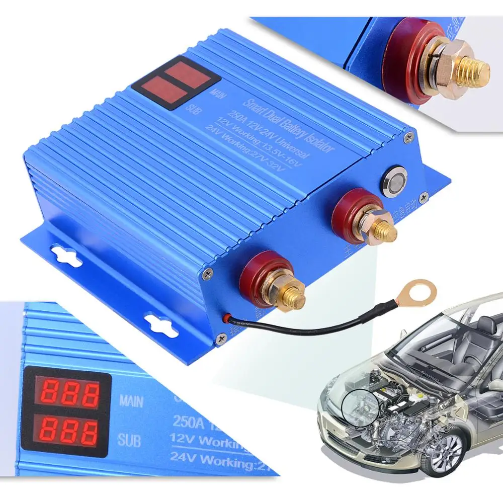 Car Automotive Dual Battery Isolator Relay 250A High Power 12V 24V ON/OFF Normally Open Car Switch Controller Motor Repair Tool