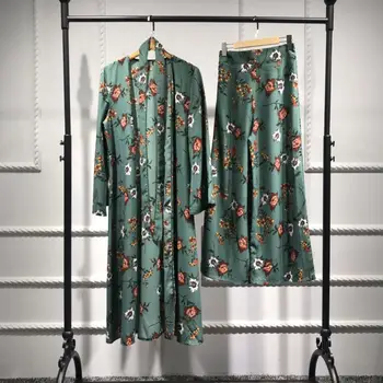 

WEPBEL Muslim 2 Piece Set Women Clothes Set Muslim Floral Flower Printing Top + Pants Ramadan Islamic