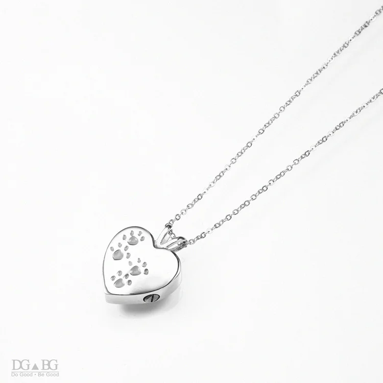 Silver Paw print Keepsake сердце урна для праха домашнего животного титановая сталь Openable медальон собака шкатулки кошка памятники кулон пепел Подвеска для праха после кремации ожерелье в форме лапы - Цвет: Silver Paw print
