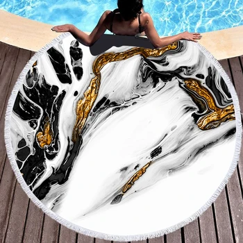 

SOFTBATFY marble Thick Terry Round Beach Towel with Tassel Dropshipping