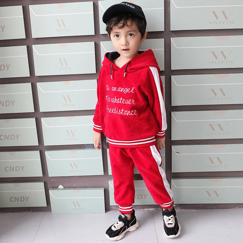 

Childrenswear BOY'S Autumn Gold Velvet Set 2019 New Style Children Spring And Autumn Sports Two-Piece Set Baby Korean-style Fash