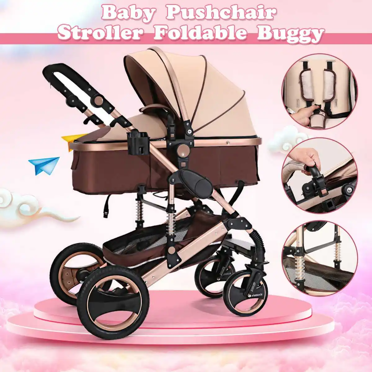 Best Product  Baby Stroller 8 in 1 Four Wheel Stroller Lying Folding Light Weight Child Four Seasons Stroller Car 