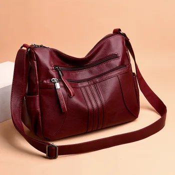 

2019 new soft leather middle-aged and old women's bag Single Shoulder Messenger Bag Fashion middle-aged cross bag