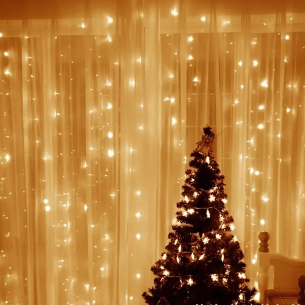 Оконный светодиодный светильник-гирлянда 3X3 м 3X1 м, уличный Рождественский Сказочный светильник, свадебная садовая гирлянда, занавеска, светильник s