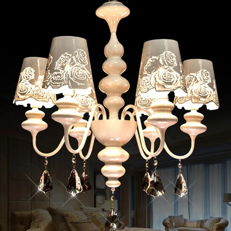 

Nordic K9 Crystal Living Room Chandelier Romantic Simple Bedroom Restaurant White Art Hanging Lights Dining Room Chandelier Lamp