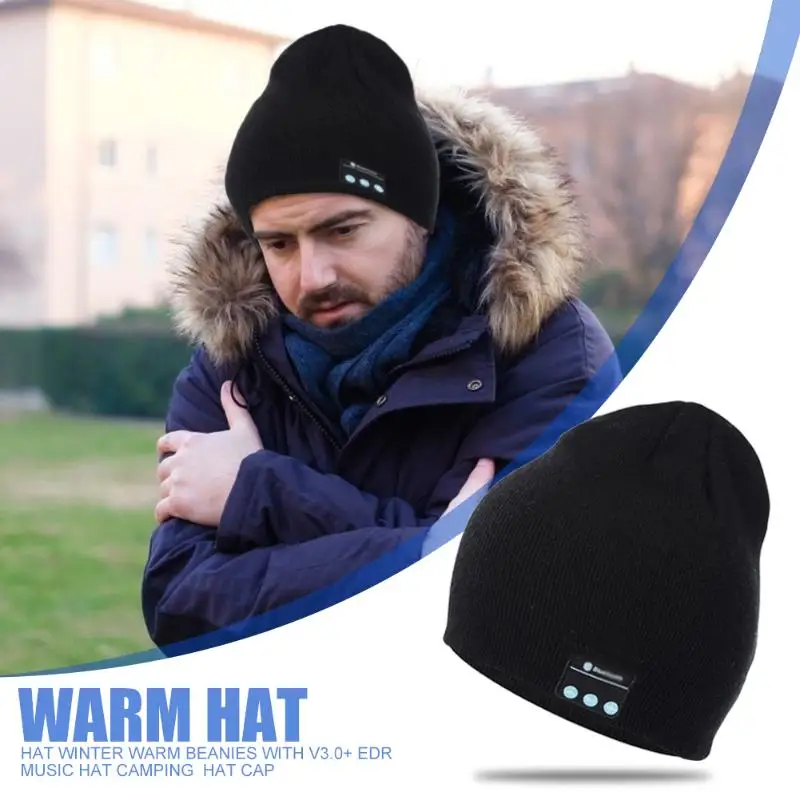 Черная мужская шапка с зарядкой Bluetooth, музыкальная вязаная теплая шапка, прочная Осенняя зимняя уличная спортивная Беговая походная шапка