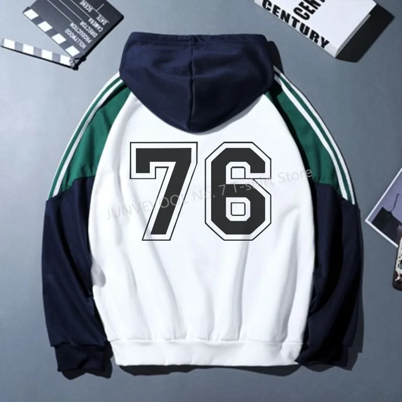

Printed on the back number 76 Hoodies Men's Sweatshirts Cotton stitching Hooded Harajuku Pullover Loose streetwear hoodie