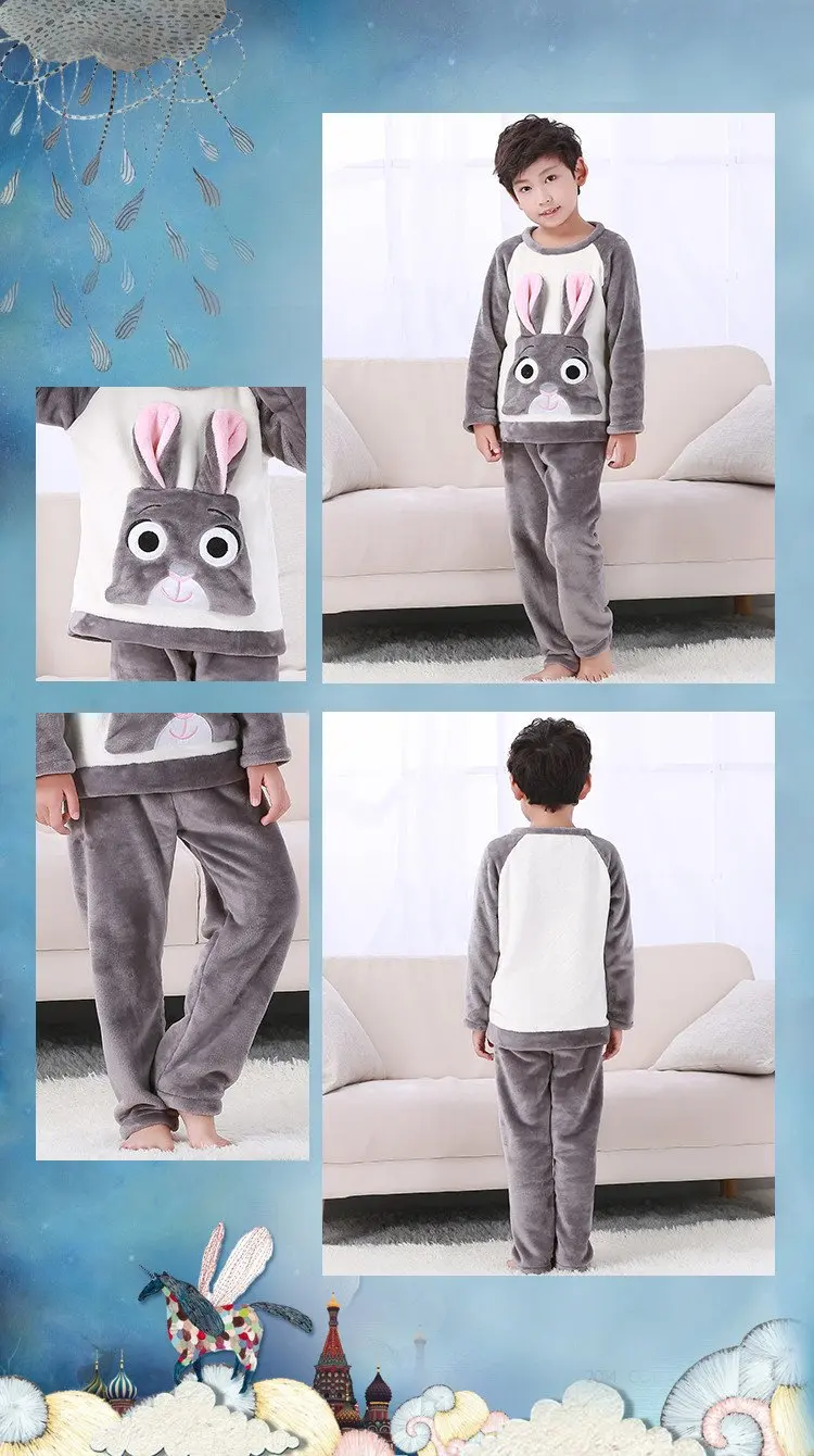 Winter Flannel Kids Pajamas Sets Child Warm Sleepwear Cartoon Animals Print Baby Girls Boys nightwear Children Pajamas