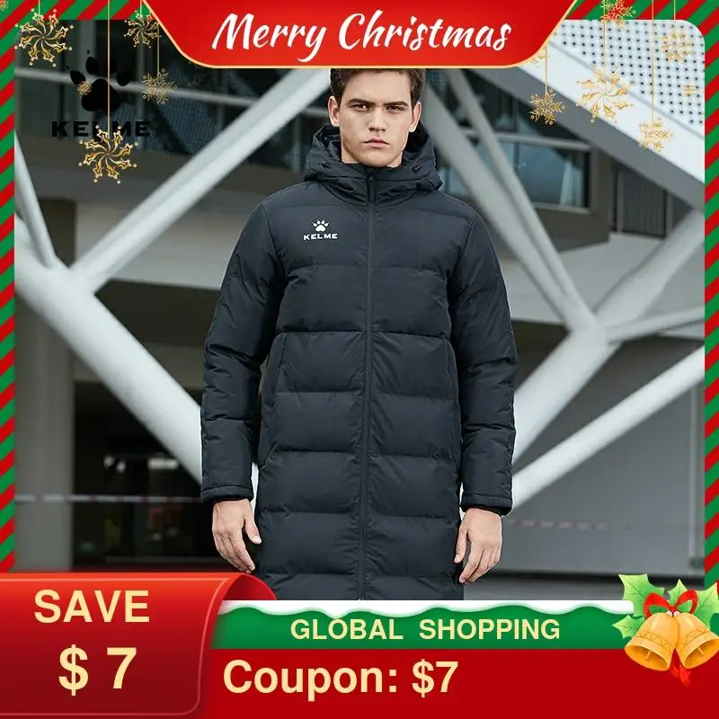 KELME Men Winter Jacket Long Solid Sports Training Coat Male Overcoat Outrwear Warm Cotton Padded Winter Coat Men Women 3881406 ► Photo 1/6