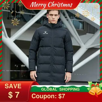 KELME Men Winter Jacket Long Solid Sports Training Coat Male Overcoat Outrwear Warm Cotton Padded Winter Coat Men Women 3881406 2020 men s cotton clothes printed winter jacket coat youth men s cotton padded coat cold proof warm men s clothing