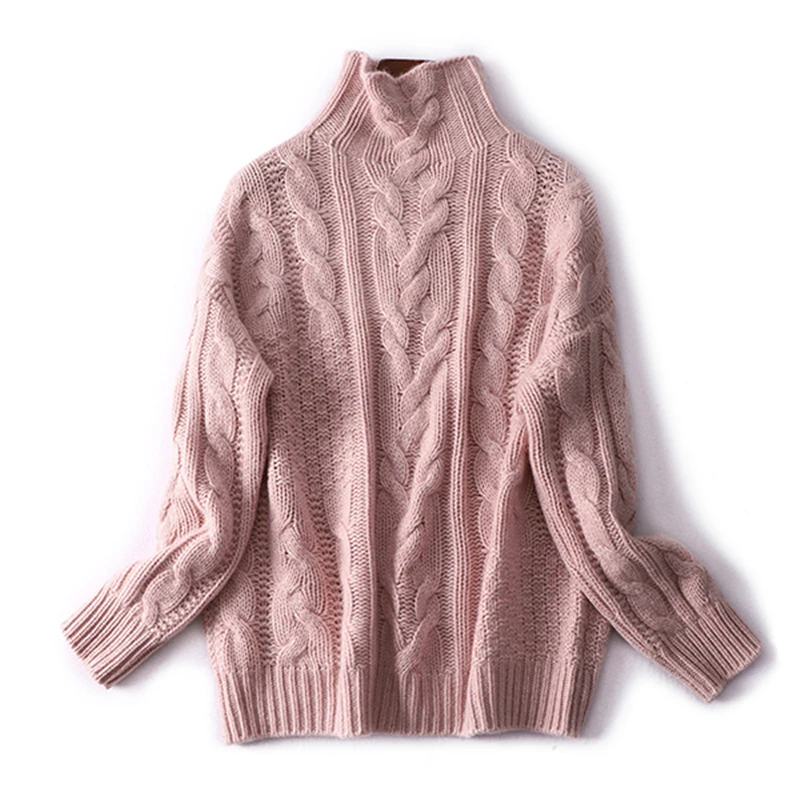 new arrival cashmere blend twisted knit women autumn winter thick sweater pullover half high collar S-2XL | Женская одежда