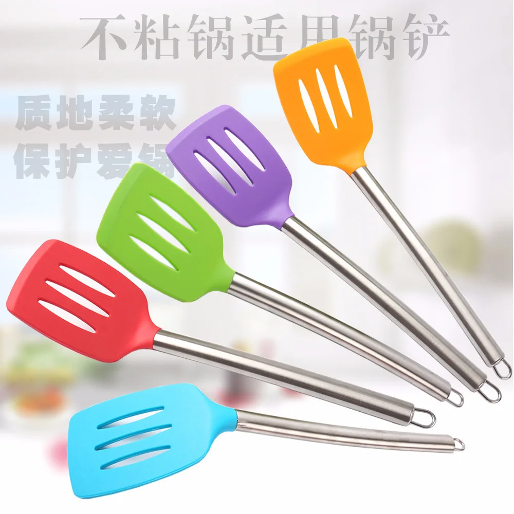 Large Size Food Grade Silicone Spatula　 High-temperature Resistant Non-stick Spatula Hollow Stainless Steel Handle Cooking lou c