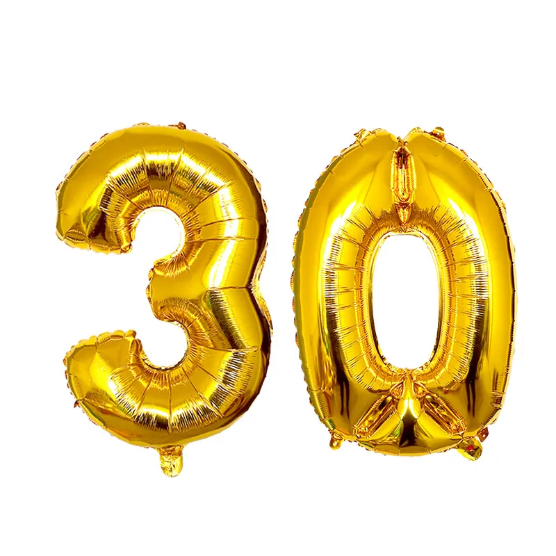 Set of 2 Colorful 30th Birthday Foil Balloons - Pink, Blue, Gold Party Decorations