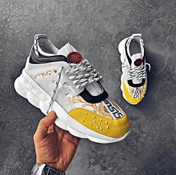 

Thick Sole Sneakers Style White Yellow BA0132 BOA Men 'S Sports Shoes