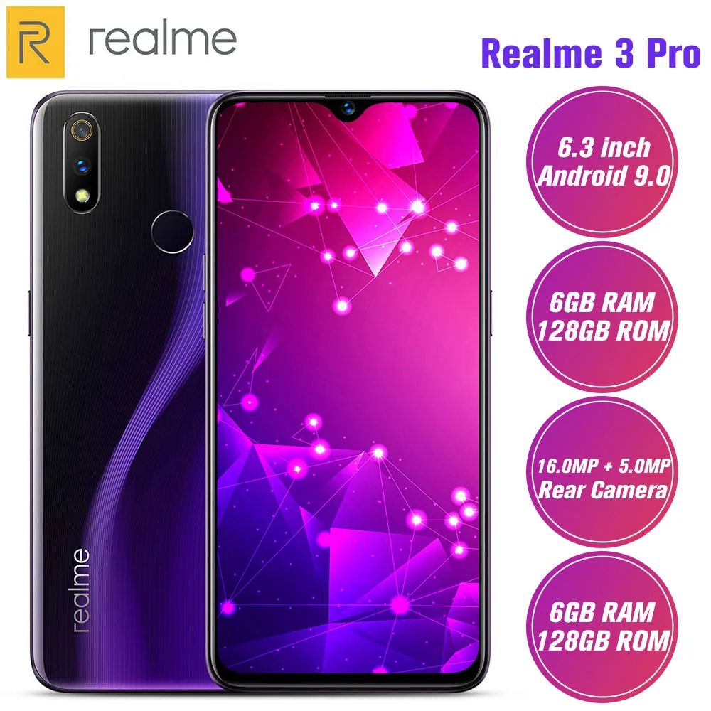 

6GB RAM 128GB ROM Realme 3 Pro 4G Smartphone 6.3" Android 9.0 Snapdragon 710 Octa Core 16.0MP 4045mAh Big Screen Mobile Phone