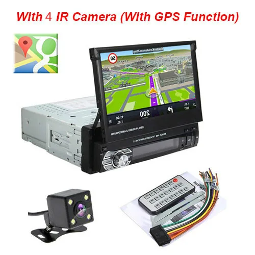 GPS and 4 LED CAM 1 DIN стерео радио MP4 gps навигация двойной экран HD 7 дюймов выдвижной сенсорный монитор Bluetooth SD USB зарядное устройство - Цвет: GPS and 4 LED CAM