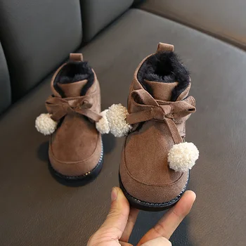 

Children Boots boys girls Snow Shoes with Fur Ball Kids Short Ankle boots Winter Thicken keep Warm for Baby SYY072