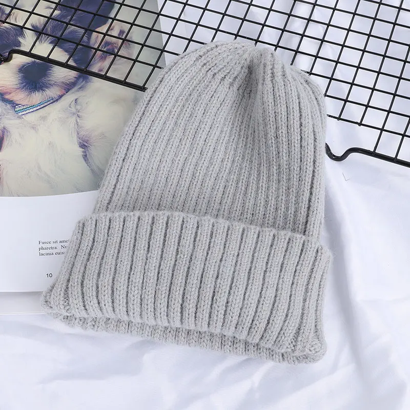 Light Grey Новинка, зимняя однотонная шерстяная вязаная шапка, женская модная повседневная шапка, теплая женская мягкая утолщенная шапка, вязаная шапка-носок, шапка для катания на лыжах - Цвет: Light Grey
