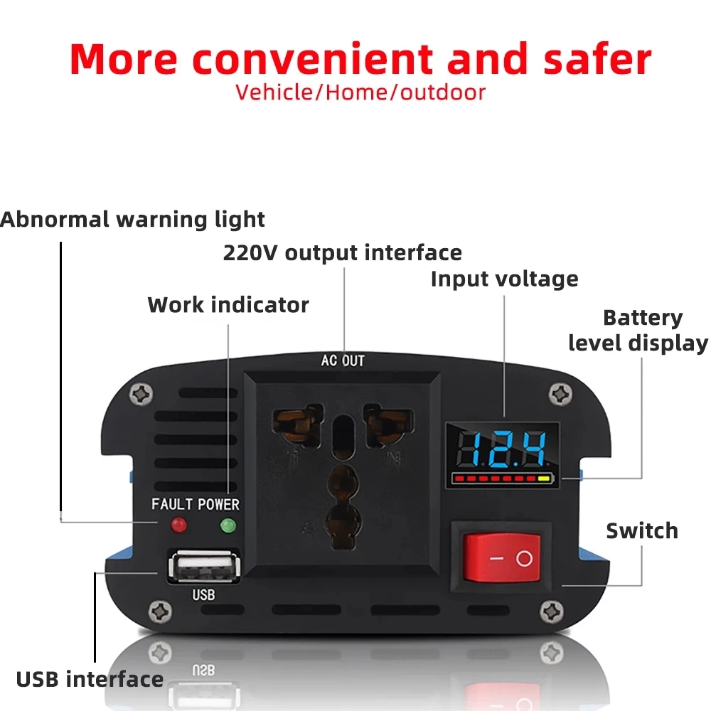 수정된 사인파 전압 변압기 태양광 인버터, DC12V 에서 AC 220V 변환기, LED 디스플레이, 12V, 24V, 36V, 48V, 220V, 1000W, 2400W