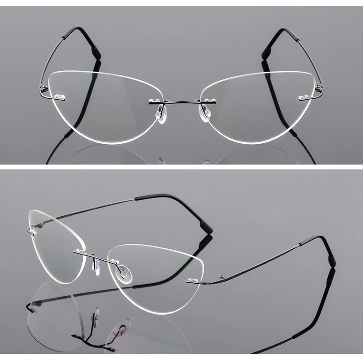 Female Rimless Titanium alloy Glasses Frame, Women Ultralight Cat Eye Eyeglasses Frames, Prescription Presbyopia Myopia Optical - Цвет оправы: Gun