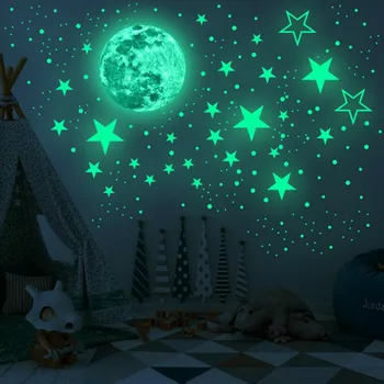 

Wall Stickers Luminous Stars Moon Planet Decal Glow In The Dark Kids Room Fluorescent Removable Self-adhesive Decorative Sticker