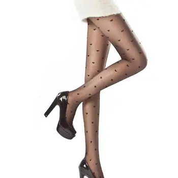 

Womens Vintage Heart Polka Dot Print Pantyhose See-Through Tights Stockings Seamless Jacquard Fishnet Mesh Party Lingerie