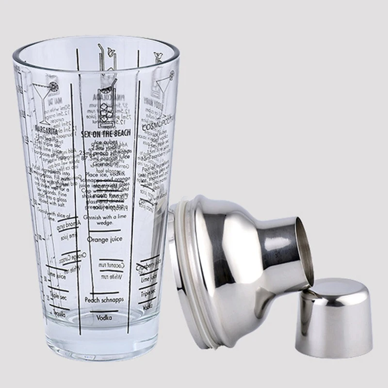 Hot Sale 400Ml Bottle Mix Main Glass Transparent Scale Cocktail Shaker 304 Stainless Steel Rod and Glass Vibrator Bar Tool