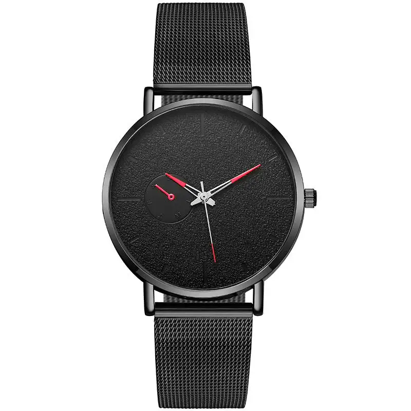 Трендовые черные мужские часы ультра тонкий сетчатый ремешок кварцевые мужские деловые наручные часы модные повседневные мужские часы relogio masculino - Цвет: Black red