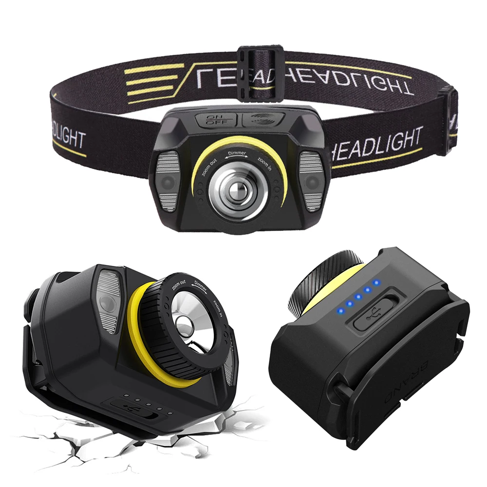 US $10.99 Super Bright XPG LED Headlamp With Infrared Sensor Rotatable Zoom Headlight BuiltIn Rechargeable Lithium Battery For Expedition