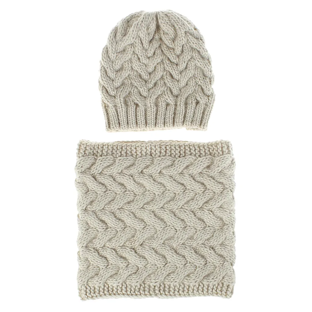 Beige Новинка, Женский однотонный вязаный шерстяной шарф для девушек, теплый шарф для шеи, шапка, сохраняющая тепло, зимняя повседневная шапка бини, шапка, шапка для катания на лыжах skullie - Цвет: Beige
