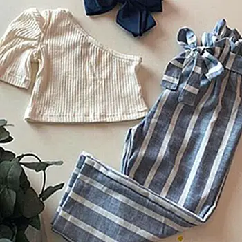 

UK Toddler Kids Baby Girls Clothes Off Shoulder Tops Stripe Pants Summer Outfits