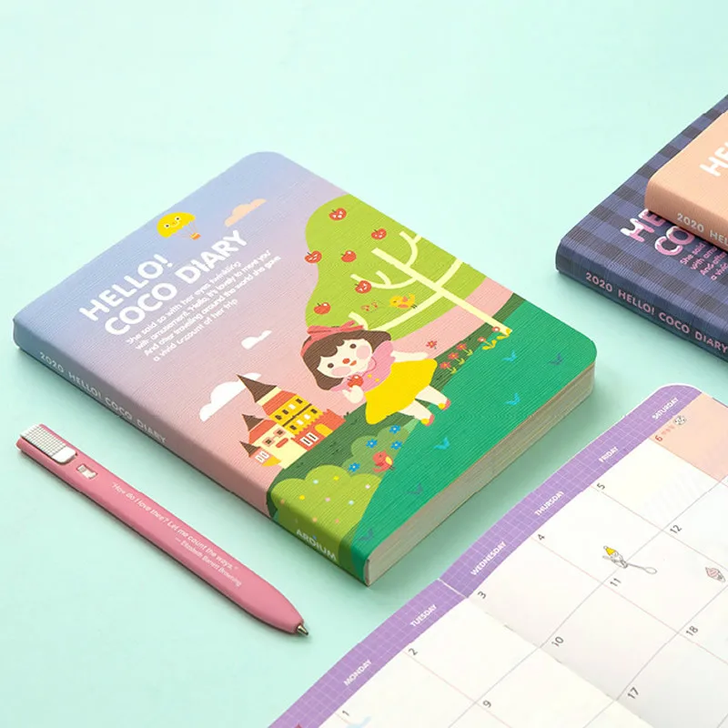

Lovely Cartoon Girl Korean Fashion Planner 2020 Colorful Monthly Weekly Plan Book 194P 11*15cm Cute School Scheduler