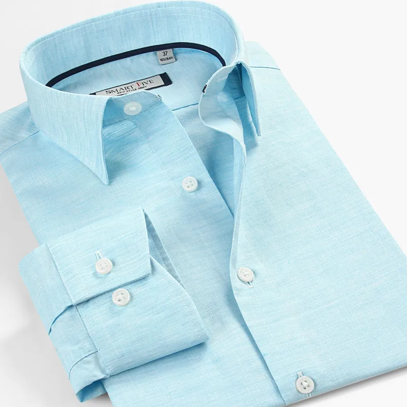 Smart Five брендовая одежда 51% хлопок 49% Лен Camisa Social Masculina рубашки мужские с длинным рукавом Повседневная белая мужская футболка SFL5T150