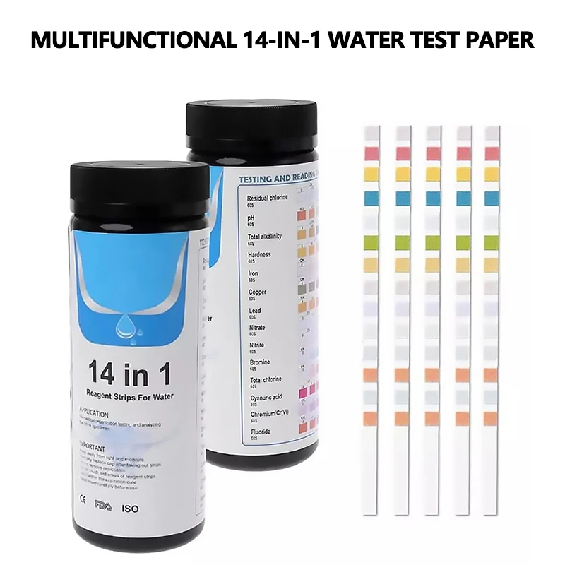 

14 in 1 Swimming Pool Test Paper Residual Chlorine PH Value Alkalinity Hardness Test Strip A Bottle Of 50 Hot Tub Water Quality