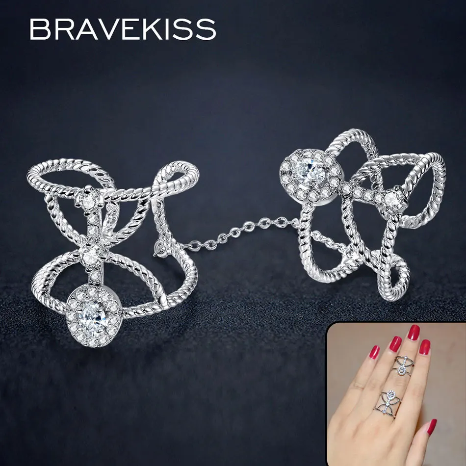 Женские полные кольца на палец BRAVEKISS с цепочкой открытые колечки из кубического