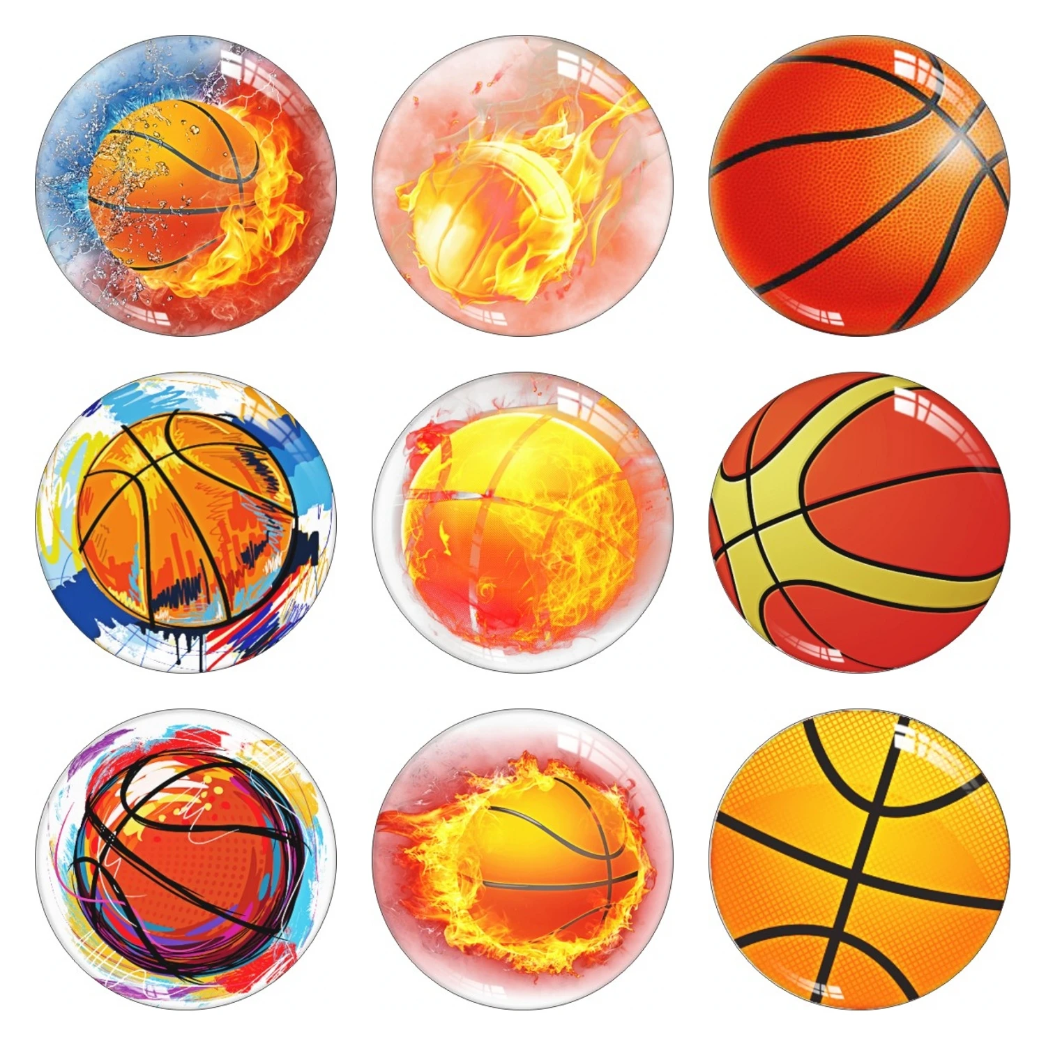 Round Photo Glass Cabochon Basketball Pattern Snap Button Jewelry 12mm 14mm 16mm 18mm 20mm 25mm 30mm Fit Pendant Necklace Making | Украшения