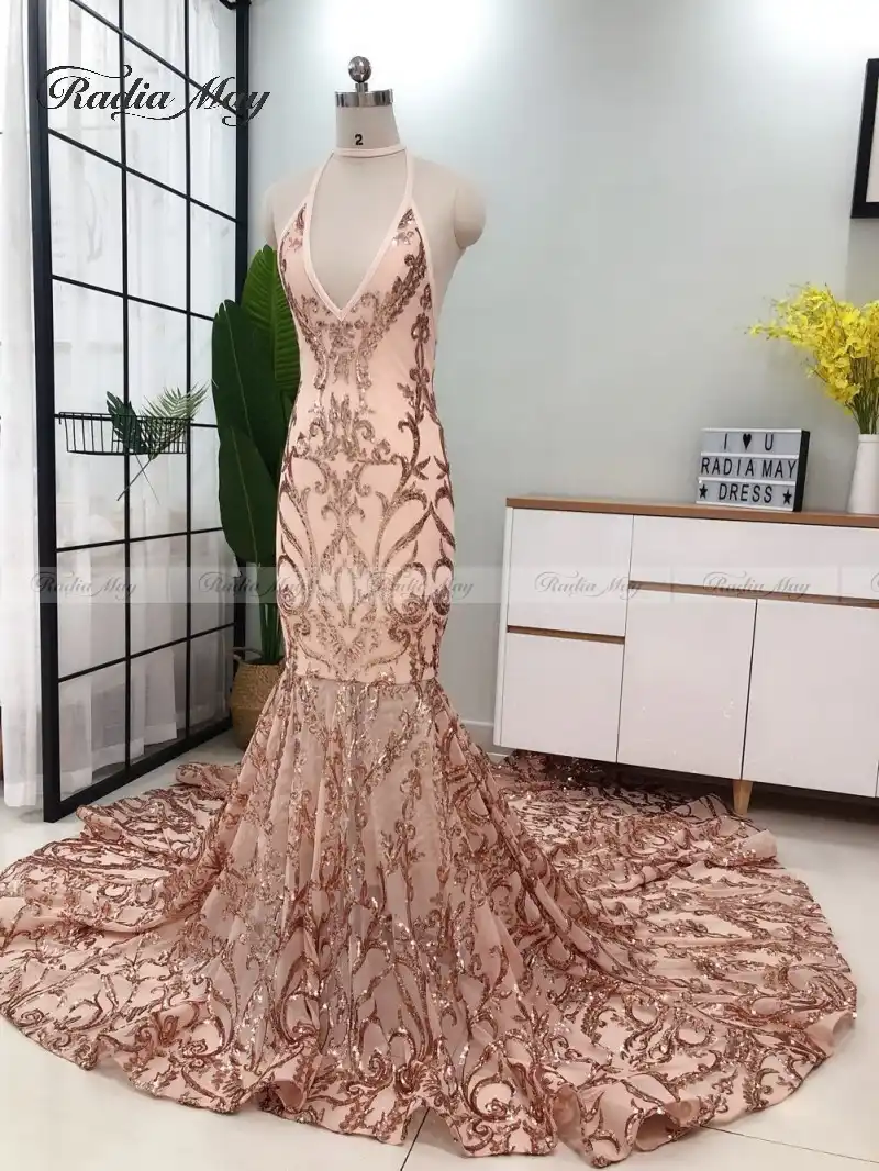 rose gold pink prom dress