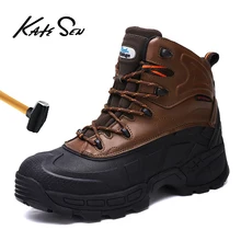 KATESEN/мужские ботинки; теплые кожаные защитные ботинки; мужские уличные рабочие ботинки; Мужская походная обувь; модные резиновые ботинки в Военном Стиле