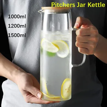 

1.0L1.2L 1.5L Cold Glass Water Bottle with Handle Teapot Pitchers Jar Kettle Transparent Large apacity Heat Resistant Water Pot