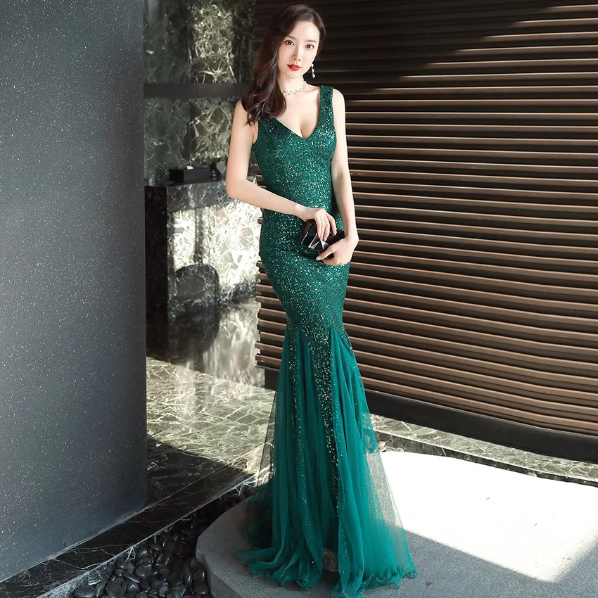 Robe De Soiree Новые Сексуальные Зеленые Длинные вечерние платья с v-образным вырезом без рукавов, элегантные Abendkleider LF472