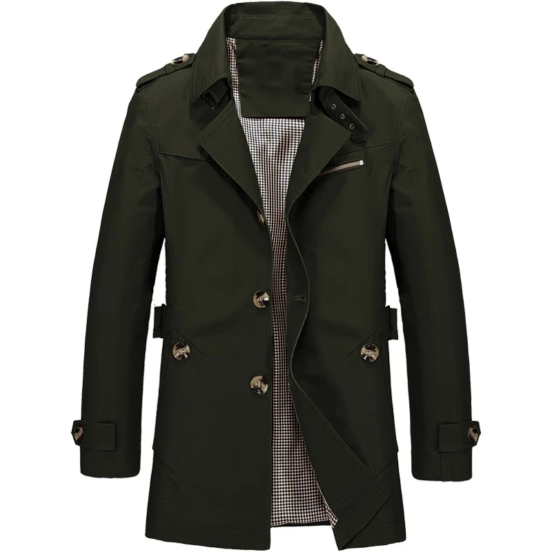 Куртка мужская мода дизайн пальто Slim Fit сплошной хлопок хаки одежда длинное пальто - Цвет: Зеленый
