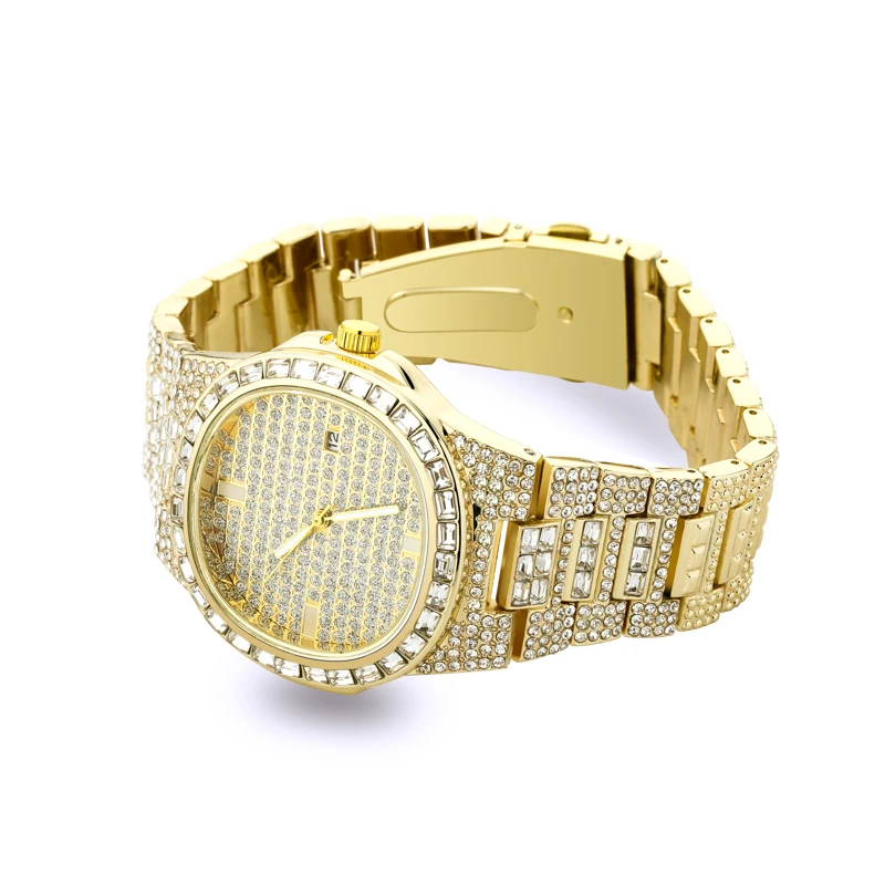 TOPGRILLZ Iced Out Watch Quartz Gold Color Silver Color Micro paved Hip Hop Personality Stainless Steel Watch