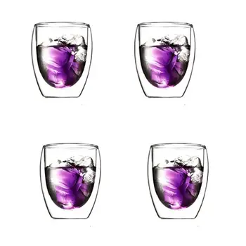 

4X 250ml Double Walled Espresso Cups Clear Glass Coffee Tea Mugs Heat-proof