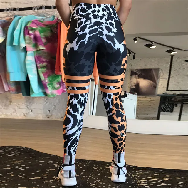  - FCCEXIO Leopard Stripe 3D Print Women's Pants Push Up Running Sports Leggings Slim Pants Female Casual Trousers Fitness Leggings
