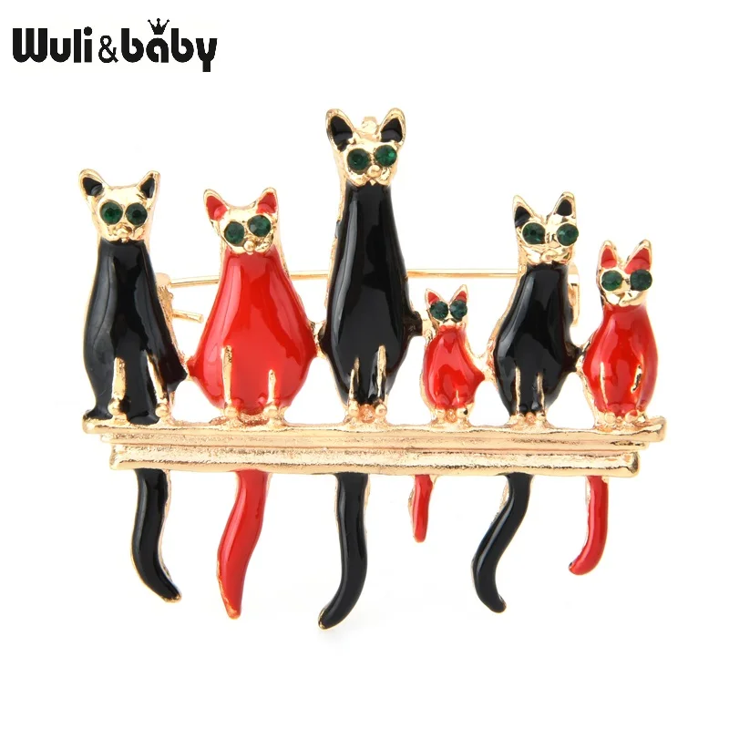 Wuli&ampbaby 6-cats Standing Branch Brooches Women Alloy Cats Family Friends Enamel Animal Weddings Banquet Brooch Pins | Украшения и