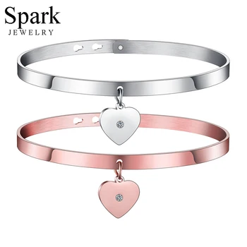 

Spark Romantic Zirconia Love Heart Charm Bracelets Adjustable Stainless Steel Personalized Name Bangles For Women Custom Jewelry