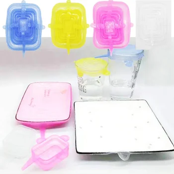 

6Pcs/Set Square Silicone Fresh-keeping Lids Kit Stretchable Reusable Bowl Cup Sealer Storage Covers Fridge Microwave Oven Safe N